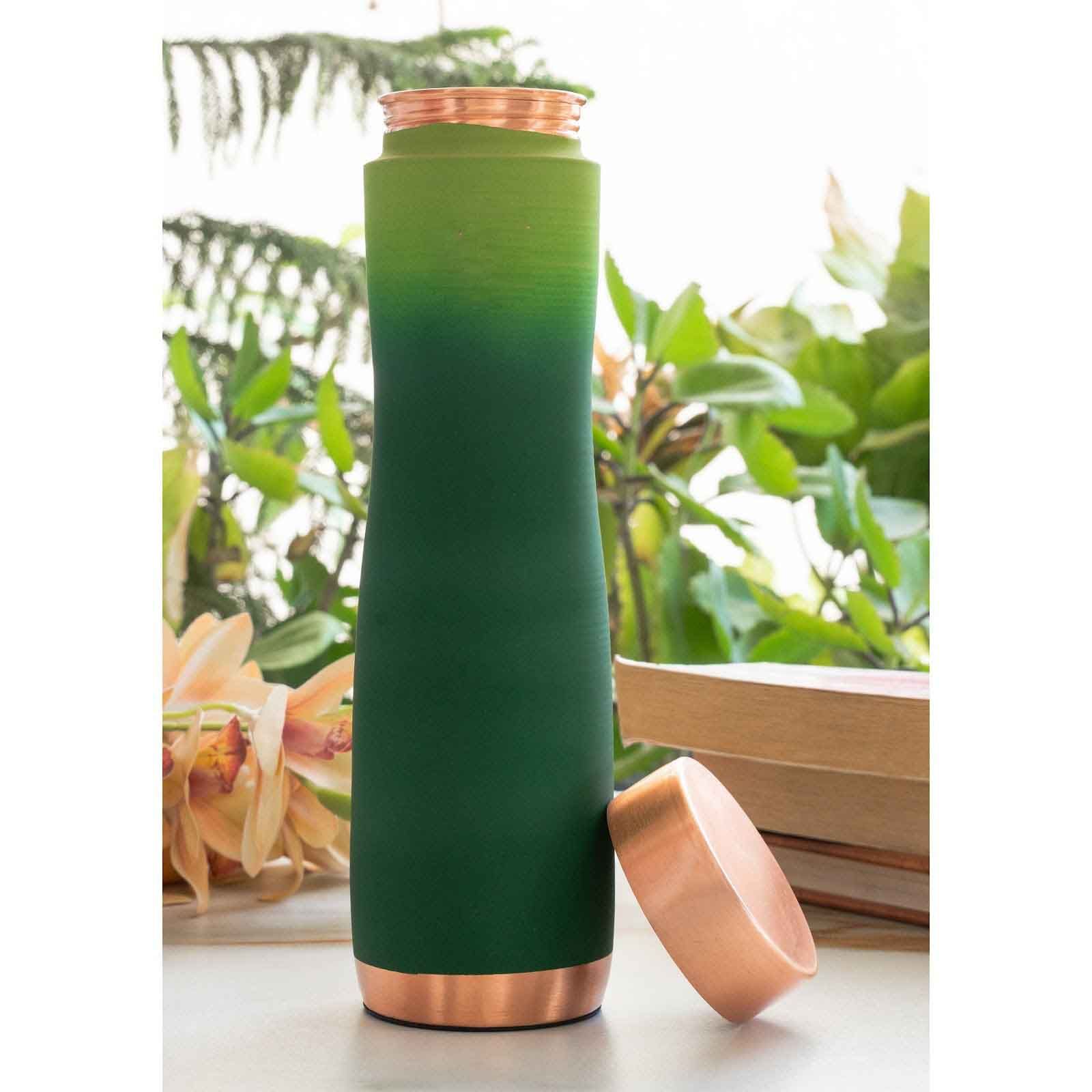 Pure copper water bottle with ombre silk finish design green - 1000 ML 152